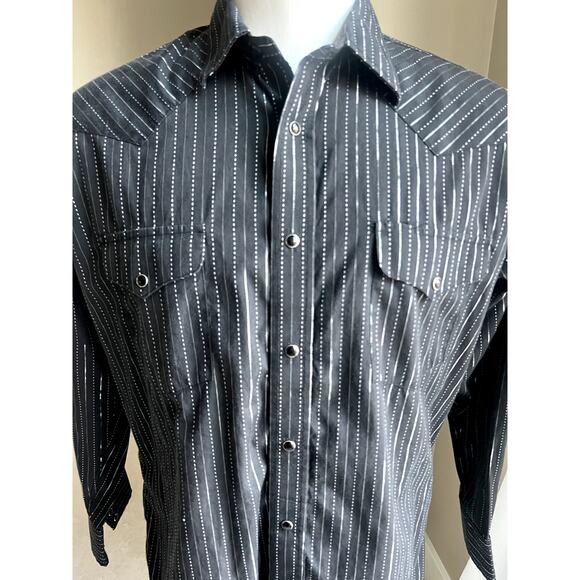Panhandle slim cowboy buttondown black striped long-sleeve shirt size L - Picture 4 of 5